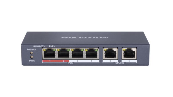 SWITCH HIKVISION 4 PORTURI POE „DS-3E0106P-E/M(B)” (timbru verde 2 lei)