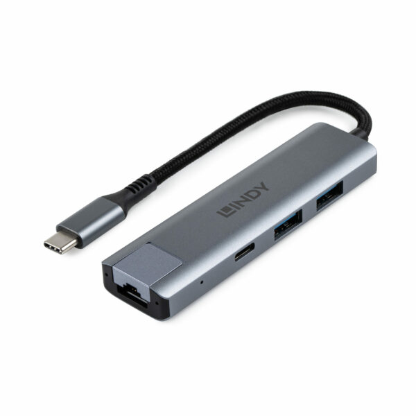 Hub Lindy USB3.2 Gigabit Ethernet, gri „LY-43422” (timbru verde 0.8 lei)