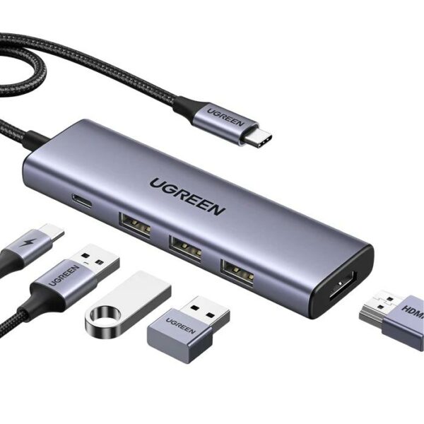 DOCKING Station Ugreen, „CM511” conectare PC USB Type-C, USB 3.0 x 3|HDMI x 1/4K/60Hz|USB Type C x 1 PD 100W, aluminiu, gri „15596” (timbru verde 0.8 lei)