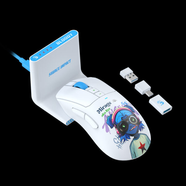 Mouse A4Tech, gaming, Bloody WaveLink Full Speed Dual Mode Wireless USB Type-C/Charging Dock /Nyx Mirage, „R73UltraDuo Nyx Mirage”, (timbru verde 0.18 lei) 4711421 002363