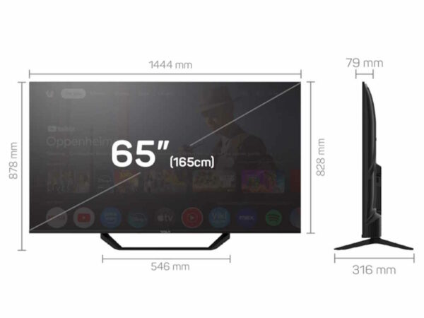 Tesla Google TV DLED 65E655BUS, 165 cm, UHD, blackDVB-T/T2/C/S/S2, 250cd/m2, VESA 200×499 mm „65E655BUS” (timbru verde 3.5 lei)