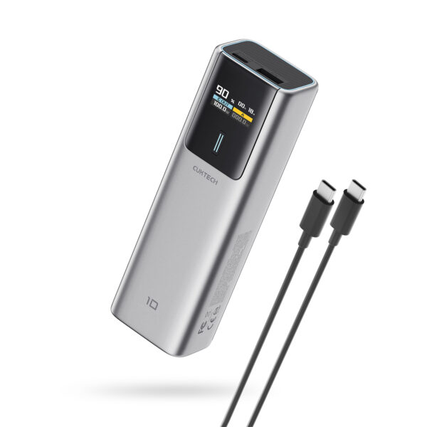 POWER BANK Cuktech P+ Series 1C1A, 10000mAh, 150W, 1 x USB; 1 x USB Type-C, digital display pt. status baterie, gri „CKPB100PGLBK” (timbru verde 0.98 lei)