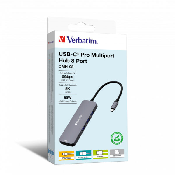 Hub Verbatim USB C PRO MULTIPORT 8 PORT CMH 2 x HDMI, 3 x USB-A 3.2 Gen1, 1 x SD card slot, 1 x microSD card slot, 1 x USB-C PD „32151” (timbru verde 0.18 lei)