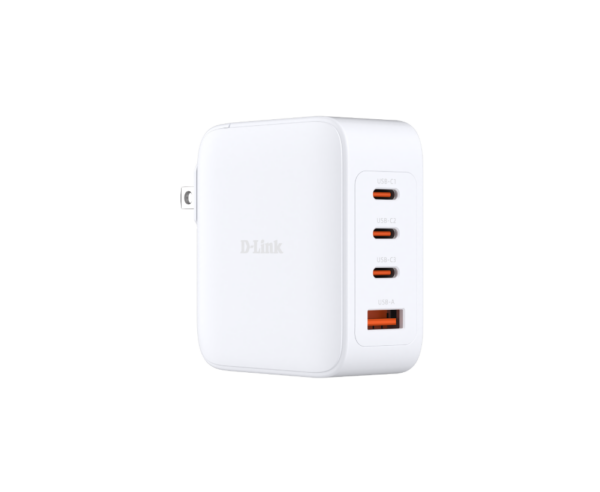 INCARCATOR retea D-Link, Quick Charge GaN PD 3.0, 100W, 3 x USB Type-C 20.0V / 5.0A max, 1 x USB 12.0V / 2.5A , alb „DCP-101” (timbru verde 0.18 lei)