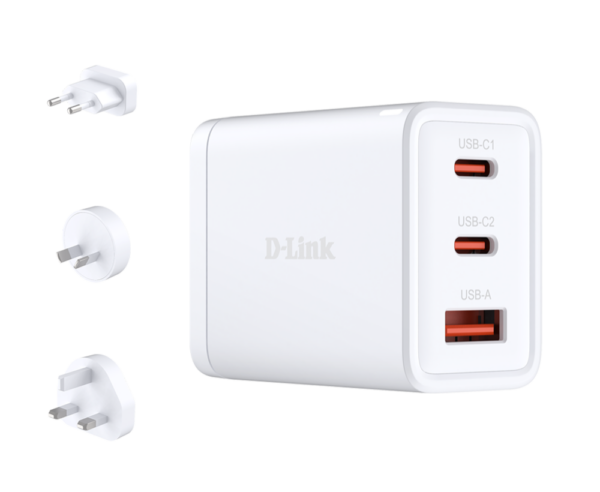 INCARCATOR retea D-Link, Quick Charge GaN PD 3.0, 65W, 2 x USB Type-C 20.0V / 3.25A max, 1 x USB 5V / 3A , alb „DCP-651” (timbru verde 0.18 lei)