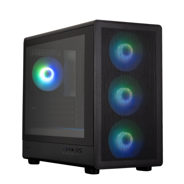 CARCASA Zalman „M5”, mini tower, gaming, fara sursa, suporta 12xfan, 4xfan inclus, PSU shroud, afisaj electronic, USB Type-C x 1, USBx2, audio+mic, 4 sloturi expansiune, negru, „M5 Black” (timbru verde 0.32lei)
