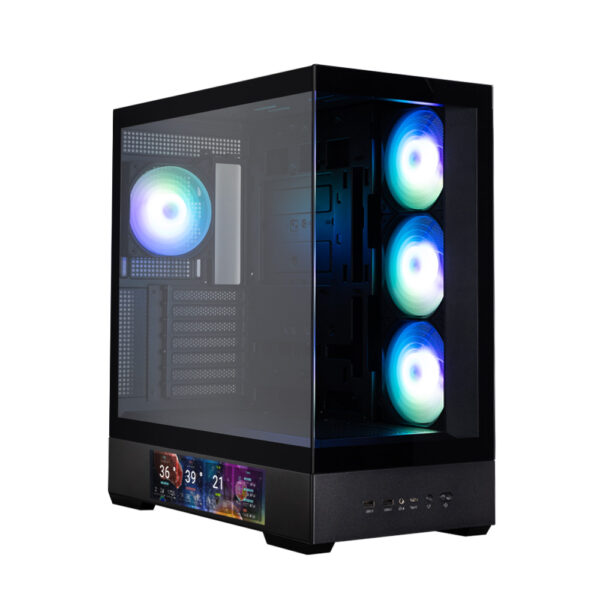 CARCASA Zalman „P40 DS”, middle tower, gaming, fara sursa, suporta 10xfan, 4xfan inclus, PSU shroud, display 9.1inch, USB Type-C x 1, USB 3.1 gen1 x 2, audio+mic, , negru, „P40 DS Black” (timbru verde 0.32lei)