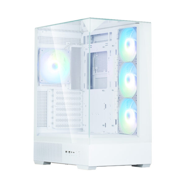 CARCASA Zalman „P40 Prism Plus”, middle tower, gaming, fara sursa, suporta 9xfan, 4xfan inclus, PSU shroud, afisaj electronic, USB Type-C x 1, USB 3.1 gen1 x 2, audio+mic, 7 sloturi expansiune, alb, „P40 Prism Plus White” (timbru verde 0.32lei)
