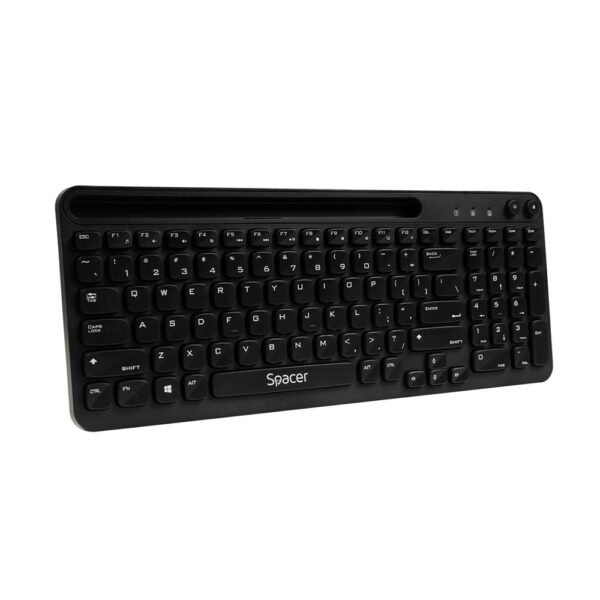 TASTATURA wireless SPACER, 102 taste, low profile keycap, suport telefon, 1 baterie AAA inclusa, neagra, „SPKB-WS-04” (timbru verde 0.8 lei)