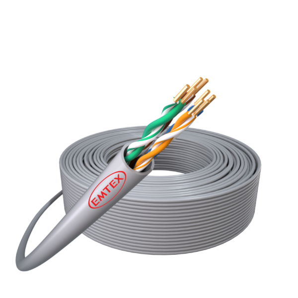 Cablu U/UTP, Cat.5e, Cupru, 24AWG/1, manta PVC, Eca, Fluke Pass, cutie 305m, gri – Emtex „EMT-UTP5E-24AWG.1-PVC-ECA”