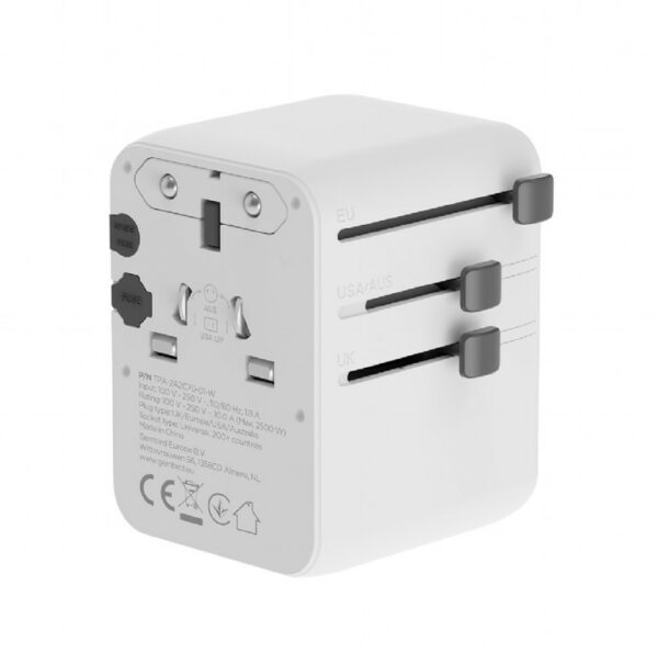 ALIMENTATOR retea 220V GEMBIRD, universal, conectori: US/UK/EU/AU, 2x USB Type-C PD 70W, 2x USB-A 15W, siguranta 10A, max. 2500W, alb, „TPA-2A3C70-01-W” (timbru verde 0.8 lei)