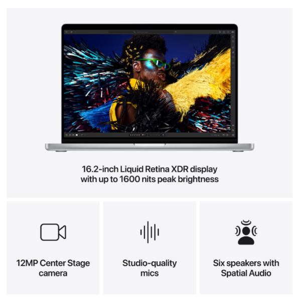 16.2 MacBook Pro 16 Liquid Retina XDR, Apple M4 Max chip (16-core CPU), 64GB, 1TB SSD, Apple M4 Max 40-core GPU, macOS, Silver, INT keyboard, 2024 „Z1FS000NW” (timbru verde 3.5 lei)