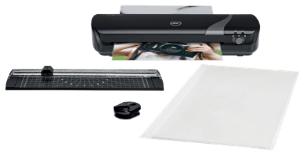 SET 4 in 1 GBC crafting, include laminator Inspire+ A4, trimmer, rotunjitor, 5 folii laminare A4, negru, „4410036”