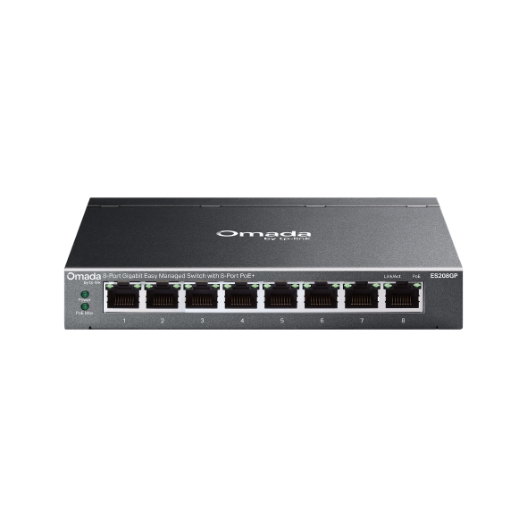SWITCH TP-Link Easy Managed, Omada 8-Port Gigabit PoE+, metalic „ES208GP” (timbru verde 2 lei)
