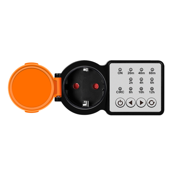 PRELUNGITOR LOGILINK, Schuko x 1, 230 V/16 A, 50 Hz, max. 3500 W, timer, 4 butoane operare, IP44, negru-portocaliu, „ET0015” (timbru verde 0.18 lei)