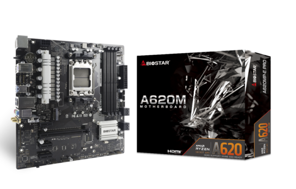 Placa de baza Biostar „A620MPxxxxE PRO”, skt. AM5, chipset AMD A620, mATX, 4 x DDR5 max. 256 GB, USB 3.2 gen 1, USB 3.2 gen 2 Type-C, 4 x SATA, 2 x M.2, PCIe 4.0, HDMI, DisplayPort, „A620MPxxxxE PRO”