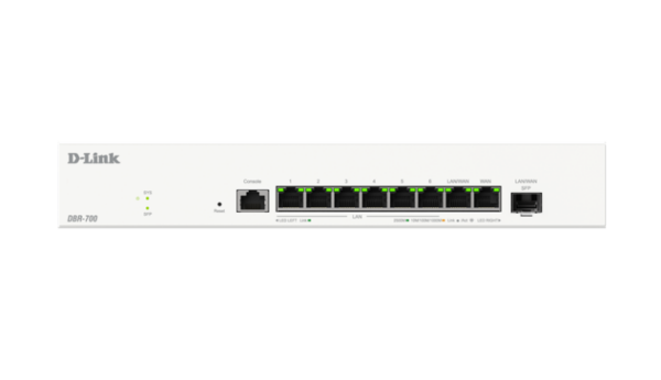 ROUTER D-Link wired 2.5 Gigabit, 1 x 2.5G WAN, 1 x 2.5G WAN/LAN, 6 x 2.5G LAN, 1 x 1G/2.5G SFP, tehnologie VPN „DBR-700” (timbru verde 0.8 lei)