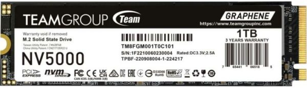 SSD TEAMGROUP NV5000, 1TB, PCIe Gen4x4 M.2 2280, 3D TLC NAND NVMe, R/W: 4500/1900 MB/s, „TM8FGM001T0C101”