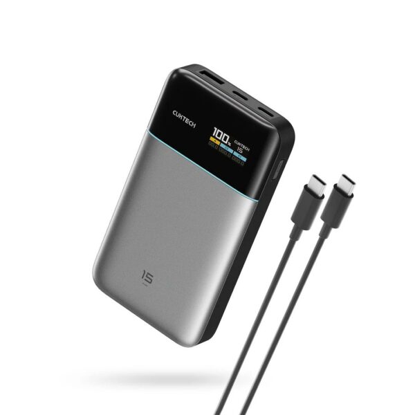 POWER BANK Cuktech 15 Power Bank Air, 15000mAh, 100W, 3 x USB Type-C, digital display pt. status baterie, gri „CKPB150SGLGR” (timbru verde 0.98 lei)