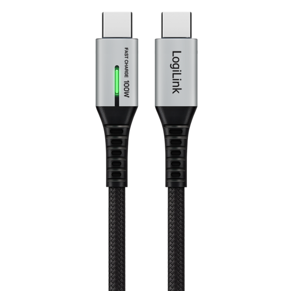 CABLU alimentare si date LOGILINK, pt. smartphone, USB 3.2, USB Gen Type-C (T) la USB Type-C (T), 2m, PD 100W, 3 x ecranat, 4K/60Hz, 20Gbps, LED, metal, negru, „CU0434” (timbru verde 0.08 lei)