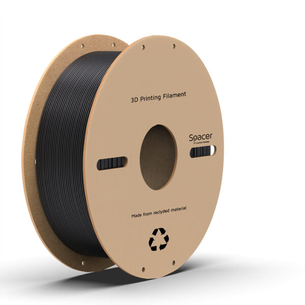 FILAMENT Spacer pt. imprimanta 3D – PLA, 1.75mm diamentru, 1Kg / bobina, aprox. 330m, topire 195-235 grC, black, „SPPF-3DP-PLA1.75-01-BK”