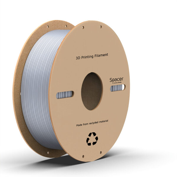 FILAMENT Spacer pt. imprimanta 3D – PLA, 1.75mm diamentru, 1Kg / bobina, aprox. 330m, topire 195-235 grC, silver, „SPPF-3DP-PLA1.75-01-SL”