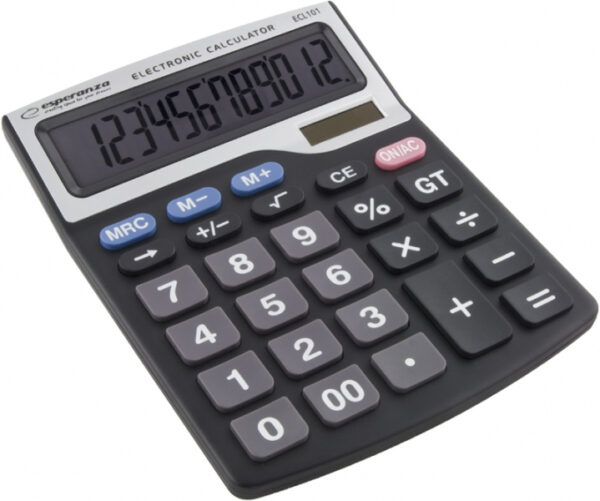 Calculator de birou Esperanza Tales ECL101 solar sau baterie cu 12 Digits Negru „ECL101” (timbru verde 0.18 lei)
