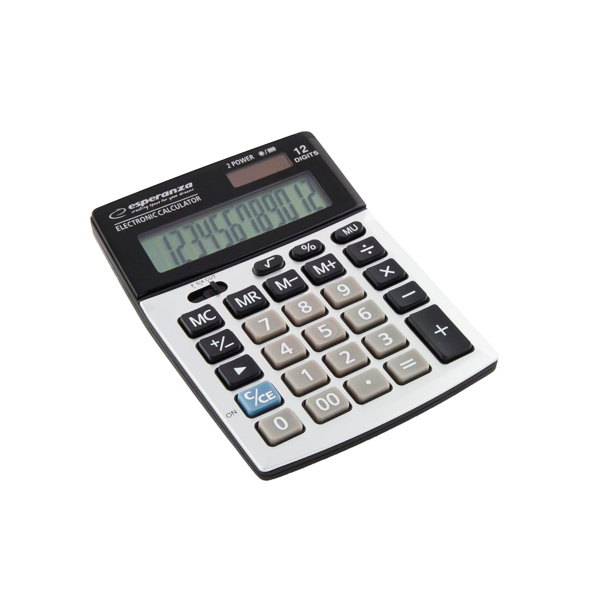 Calculator de birou Esperanza Newton ECL102 solar sau baterie cu 12 Digits Negru/Gri „ECL102” (timbru verde 0.18 lei)