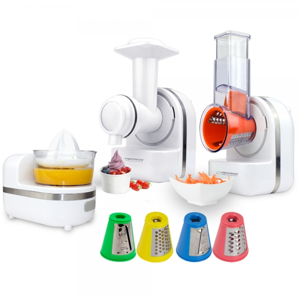 Robot de bucatarie Esperanza Panzanella EKM027 150W 3 in 1 razatoare/aparat pentru deserturi cu fructe congelate/storcator fructe Alb „EKM027” (timbru verde 4 lei)