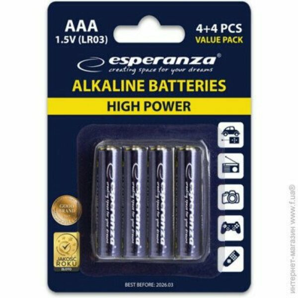 Baterii Alcaline Esperanza EZB104 AAA 8 buc Blister „EZB104” (timbru verde 0.64 lei)