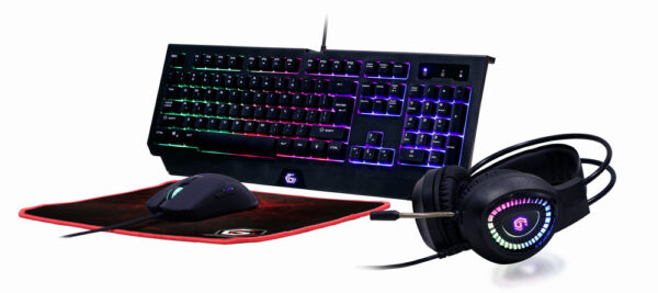 KIT 4-in-1 GEMBIRD, gaming, cu fir, tastatura 104 taste + mouse 1600dpi 6 butoane + casti cu mic 2×3.5″ + pad 300x250mm, backlight, USB, black „Phantom” „GGS-UMGL4-01” (timbru verde 0.8 lei)