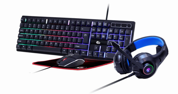 KIT 4-in-1 GEMBIRD, gaming, cu fir, tastatura 104 taste + mouse 2400dpi 6 butoane + casti cu mic 2×3.5″ + pad 300x250mm, backlight, USB, black „Ghost” „GGS-UMGL4-02” (timbru verde 0.8 lei)