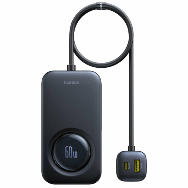 INCARCATOR auto Baseus PrimeTrip VW1, Quick Charge 60W, 2 x USB, 3 x USB Type-C, pt. bricheta auto, cablu retractabil, negru „C00069000121-00” (timbru verde 0.18 lei) – 6932172687465