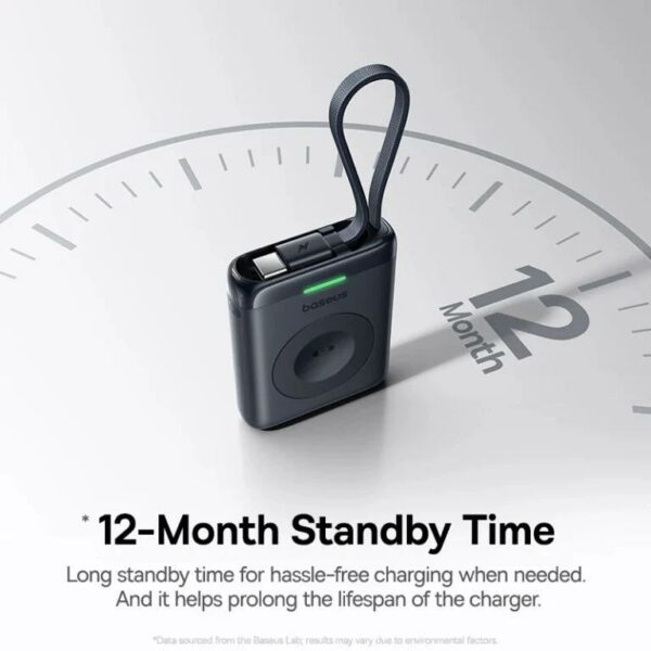 POWER BANK Baseus EnerFill FW11, 1640mAh, compatibil cu Apple Watch, 5W, cablu integrat 1 x USB Type-C, negru, „E0205301” (timbru verde 0.98 lei) – 6953156298989