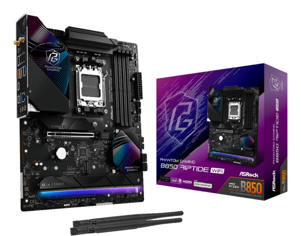 Placa de baza AsRock B850 Phantom Gaming Riptide Wi-Fi, Skt. AM5, WiFi, ATX, 4xDDR5, 4xSATA, 4xM.2, PCI-E 5.0 x 16, „90-MXBQT-A0UAYZ”