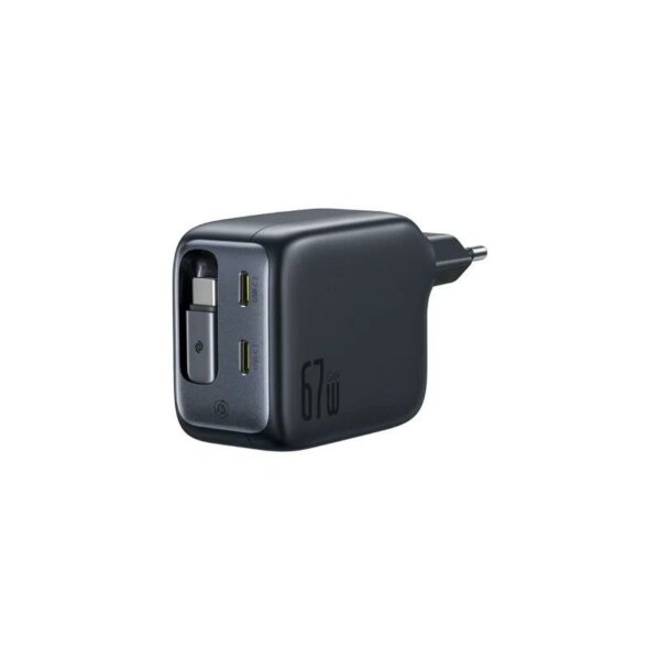 INCARCATOR retea Baseus EnerCore CJ11, Quick Charge 67W, 2 x USB Type-C, cablu USB Type-C retractabil integrat, negru „E0121E00” (timbru verde 0.18 lei) – 6932172696498