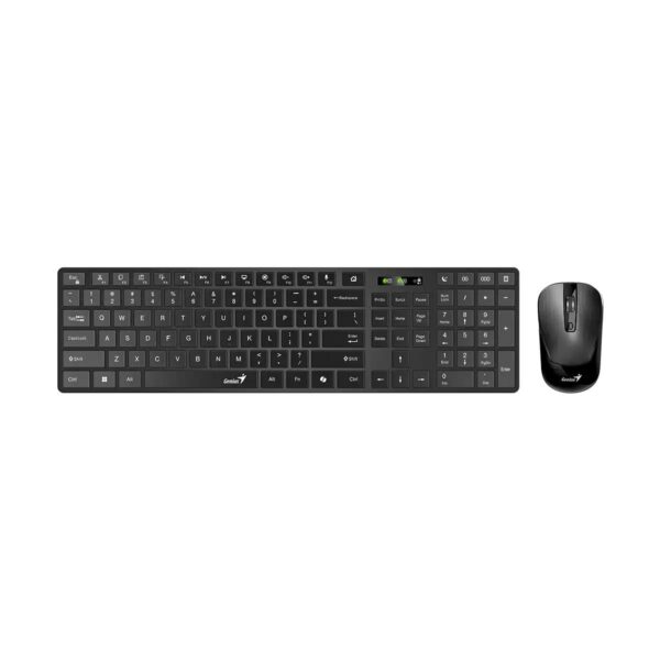 KIT wireless GENIUS, tastatura wireless 104 taste (multimedia) + mouse wireless 1200dpi, 3 butoane, BT5.3 + 2.4G, USB, negru, „SlimStar 8250” „31340020400” (timbru verde 0.8 lei)