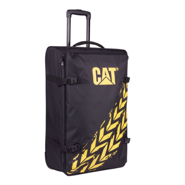 Troller CATERPILLAR Soft Luggage, 43 x 24.5 x 71 cm (Lxlxh), 62L, Polyester – negru cu imprimeu galb „CAT-84596-588”