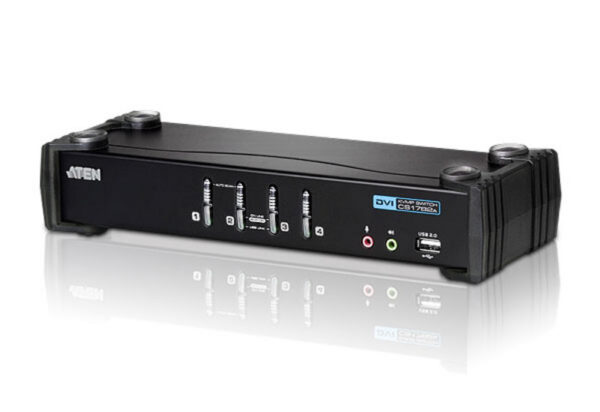 Switch KVM ATEN CS1764A 4-Port DVI USB 2.0 KVMP Switch, 4x DVI-D Cables, 2-port Hub, Audio „CS1764A-AT-G” (timbru verde 2.00 lei)