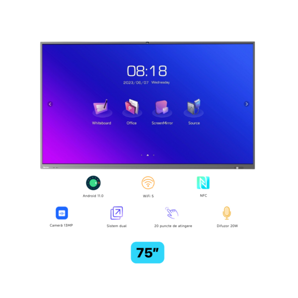 Ecran interactiv HORION 75M5APro, 75 inch, 8GB DDR4 + 64GB Standard, MT9950, ARM A73 „HO-75M5APRO” (timbru verde 15 lei)