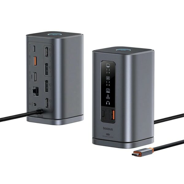 DOCKING Station Baseus Spacemate RD1 Series 11-in-1, conectare PC USB-C,2xHDMI 4K@60Hz,2xDP 4K@60Hz,2xUSB-A (10Gbps),1xUSB-C (10Gbps),1xRJ45,1xUSB-A (480Mbps),1xUSB-C (PD),1×3.5mm, incarcator(EU), gri „B0112701” (timbru verde 0.18 lei) – 693217269307