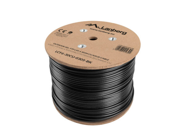 Lanberg FTP solid outdoor gel. cable, CU, cat.6, 305m, Gray „LCF6-30CU-0305-BK”