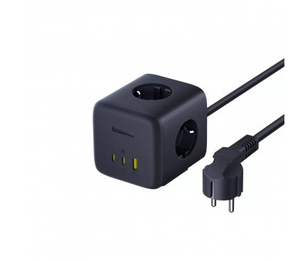 INCARCATOR RETEA Baseus EnerFill FA11 Cube Powerstrip, QC 67W, 3 x AC, 1xUSB Type-C, 1 x USB, lungime cablu 1.5m, negru „E00082100123-00” (timbru verde 0.18 lei) – 6932172687526