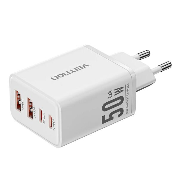 Alimentator retea Vention, 30W, 2 x USB-C (30W/20W), 2 x USB-A (18W/18W), GaN, Fast Charge, alb, „FCHW0-EU” (timbru verde 0.08 lei) -6922794793163