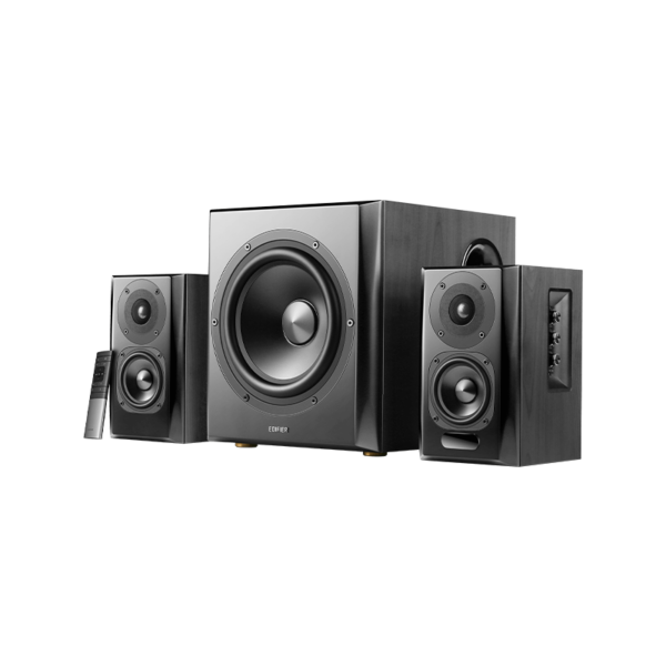 BOXE EDIFIER 2.1, RMS: 150W (2 x 25W, 2 x 15W, 1 x 70W), bluetooth v6.0, telecomanda wireless, volum, bass, treble, Coax/Optical/LineIn/USB-C/HDMI eARC, black, „S355DB-BK” (timbru verde 11.00 lei)