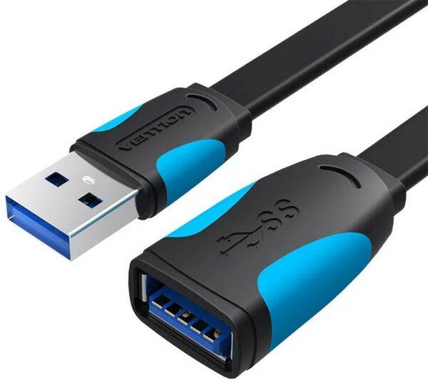 Cablu USB prelungitor Vention, 3m, USB 3.0 (T) la USB 3.0 (M), PVC, plat, negru, „VAS-A13-B300” (timbru verde 0.08 lei) -6922794719408