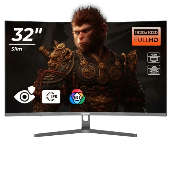Monitor LED Gaming Curbat 32 inch OptimX MT32J, Full HD 1920×1020 VGA, HDMI, Slim, RGB Light „75256” (timbru verde 7 lei)