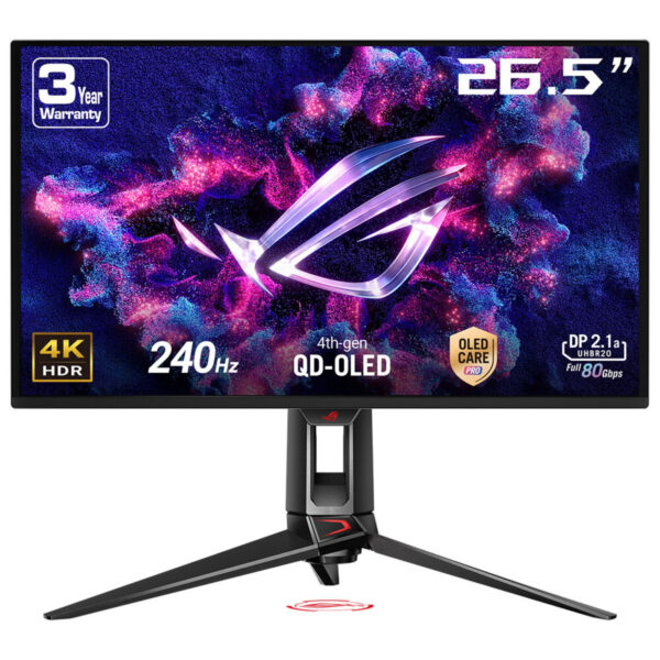Monitor Gaming QD-OLED ASUS ROG Swift OLED 27″ PG27UCDM, UHD (3840 x 2160), HDMI, DisplayPort, Pivot, 240 Hz, 0.03 ms (Negru) „90LM0B30-B01971” (timbru verde 7 lei)