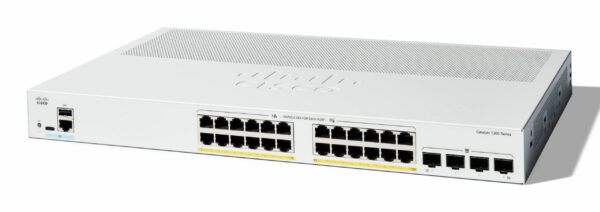 Switch Cisco Catalyst C1200-24P-4G, 24 porturi RJ-45, 4 porturi SFP, PoE+, 1U (Alb) „C1200-24P-4G” (timbru verde 2 lei)