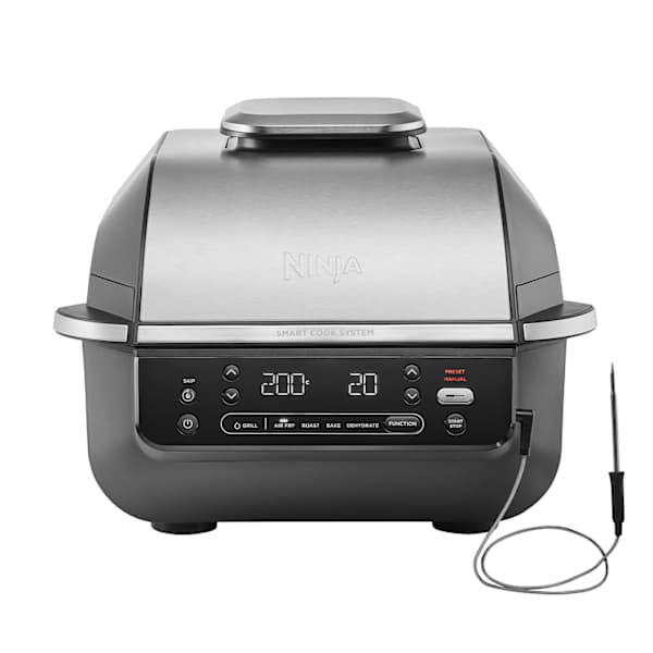 Gratar electric si airfryer Ninja Foodi AirGrill EG351EU, 1760 W, functie friteuza aer cald, 5 functii, 40xxxx- 265xxxxC, display digital, invelis ceramic, termometru digital (Negru/Argintiu) „EG351EU” (timbru verde 11 lei)